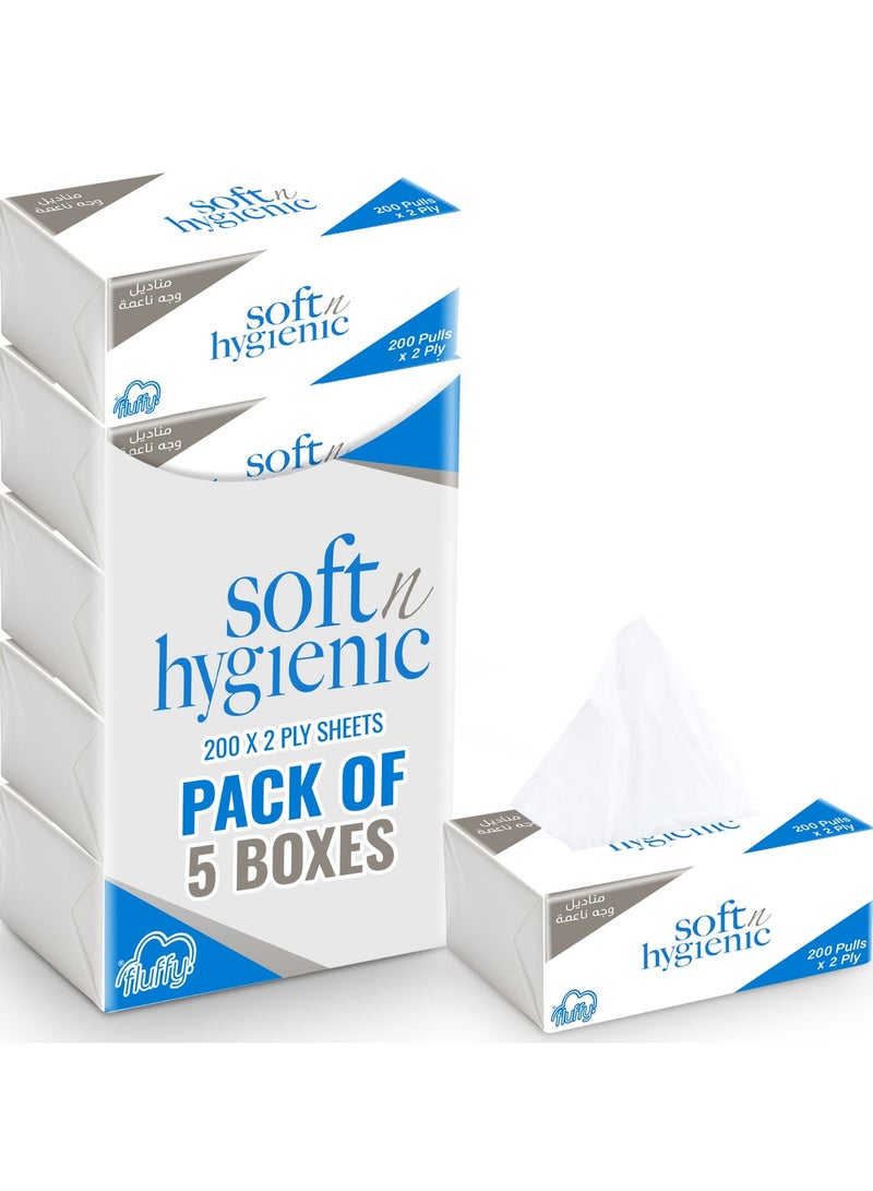 إس إن إتش باكينج مجموعة من 5 مناديل ناعمة للوجه صحية، 200 ورقة مناديل ناعمة من النايلون مع تغليف من النايلون. - Image 1